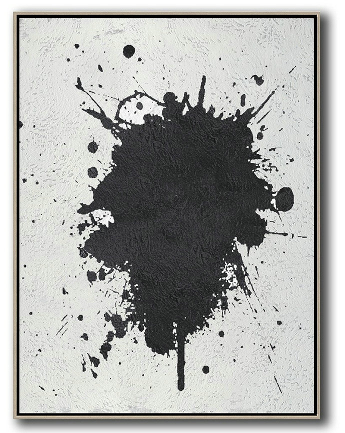 Oversized Art,Black And White Minimalist Painting On Canvas,Hand-Painted Contemporary Art #J6S9